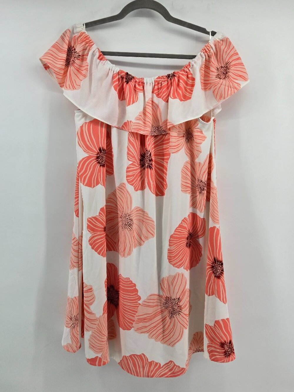 Nine West Off Shoulder Floral Mini Dress - XL Off White/Coral